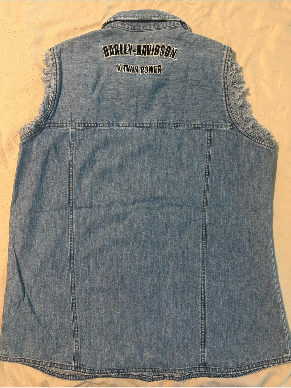 Harley-Davidson Light Blue Denim Sleeveless Button-Front Vest - Picture 2 of 6
